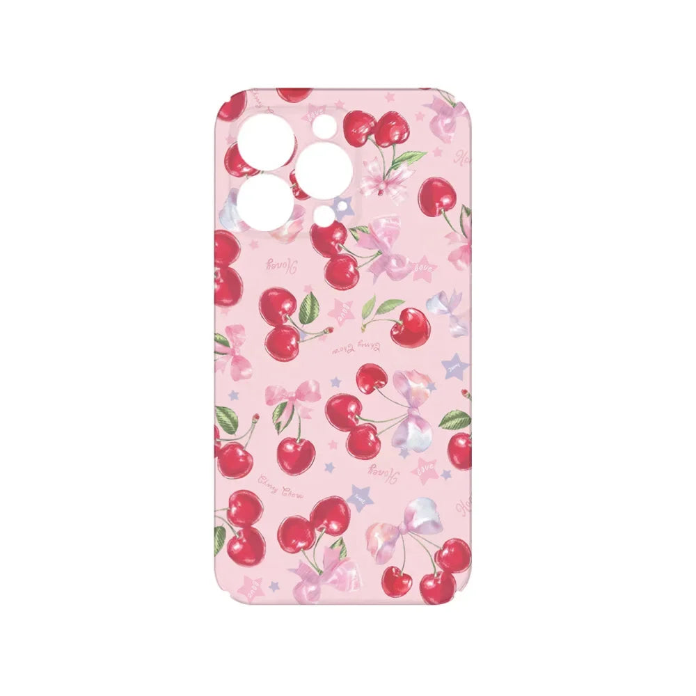 INS Pink Cherry Cartoon Full Screen Phone Case for iPhone 11–16 Pro Max Mini