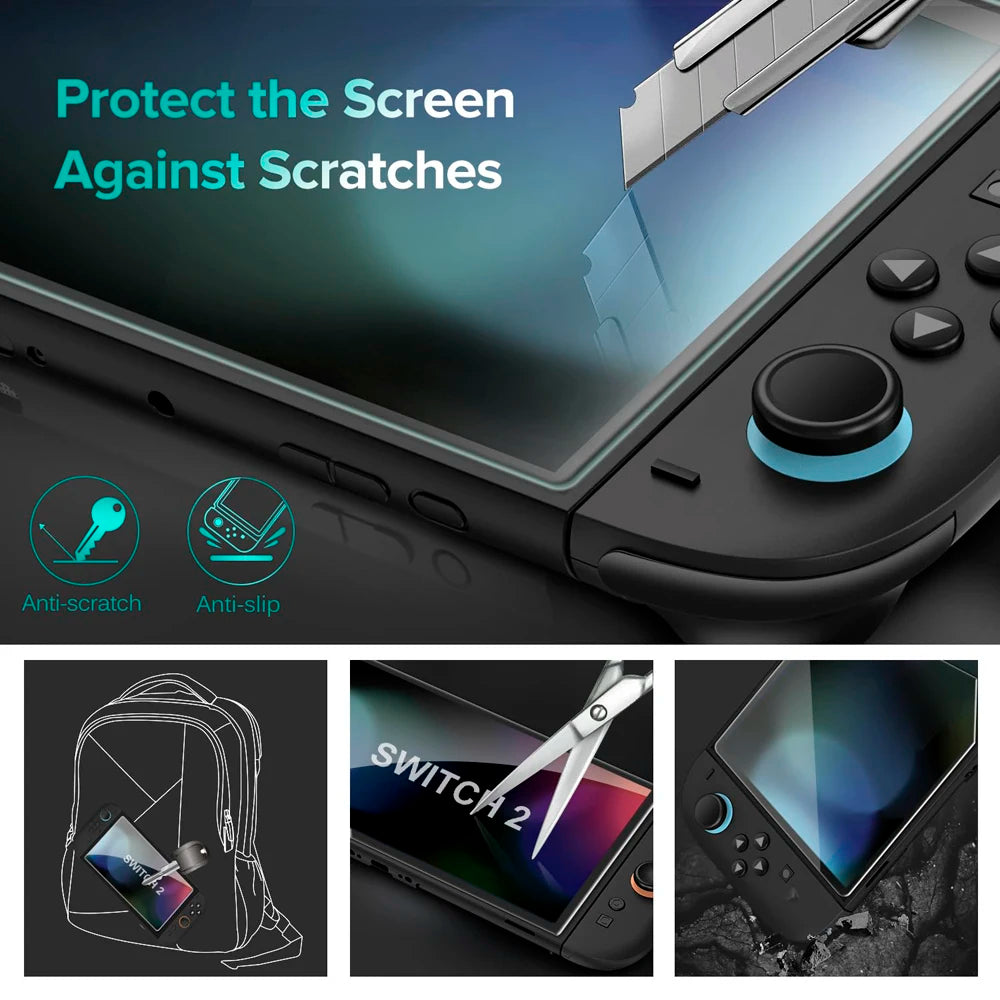 Tempered Glass Screen Protector for Nintendo Switch 2 + Joystick Cap Accessories
