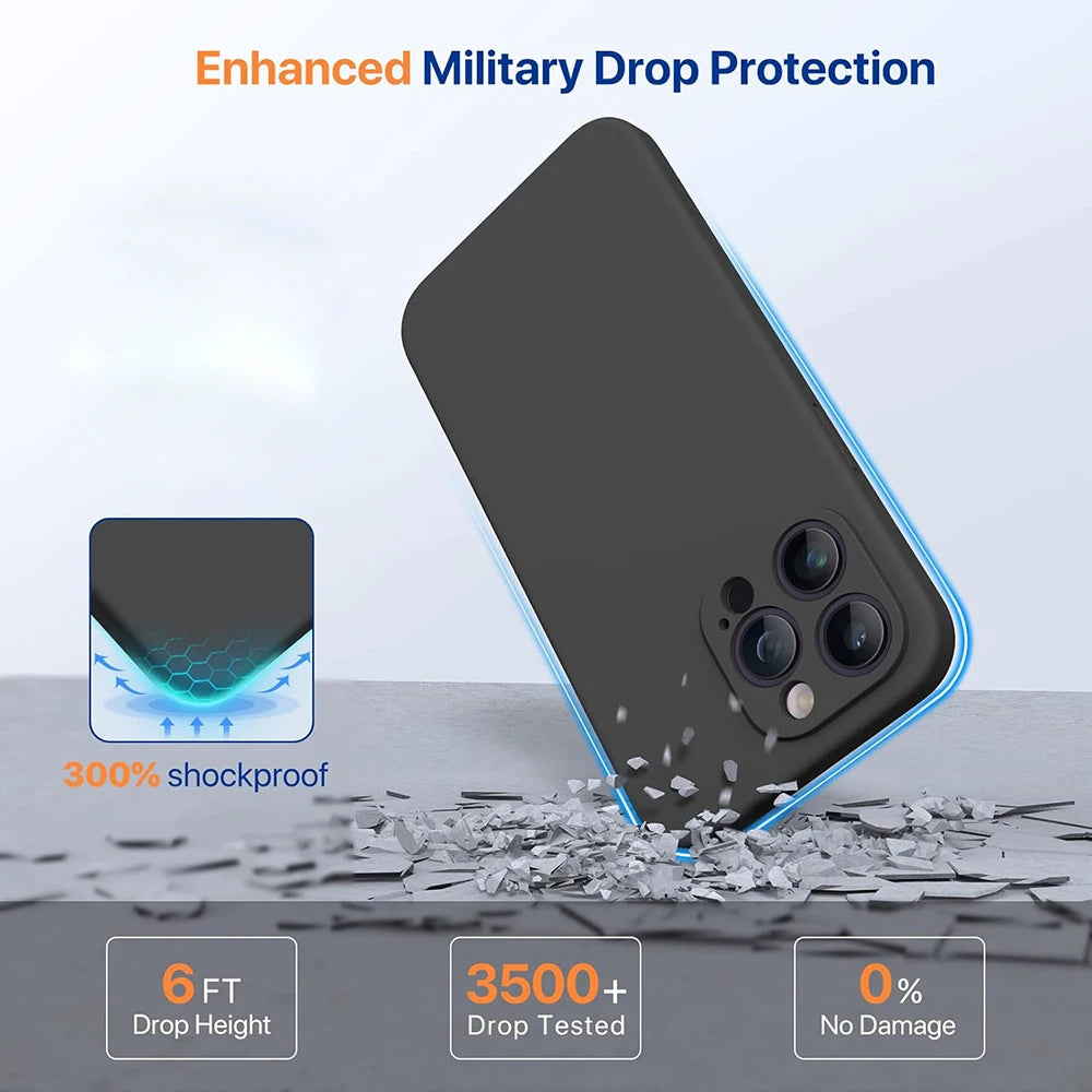 Black Lanyard Phone Case for iPhone 6–15 Pro Max – Shockproof Silicone