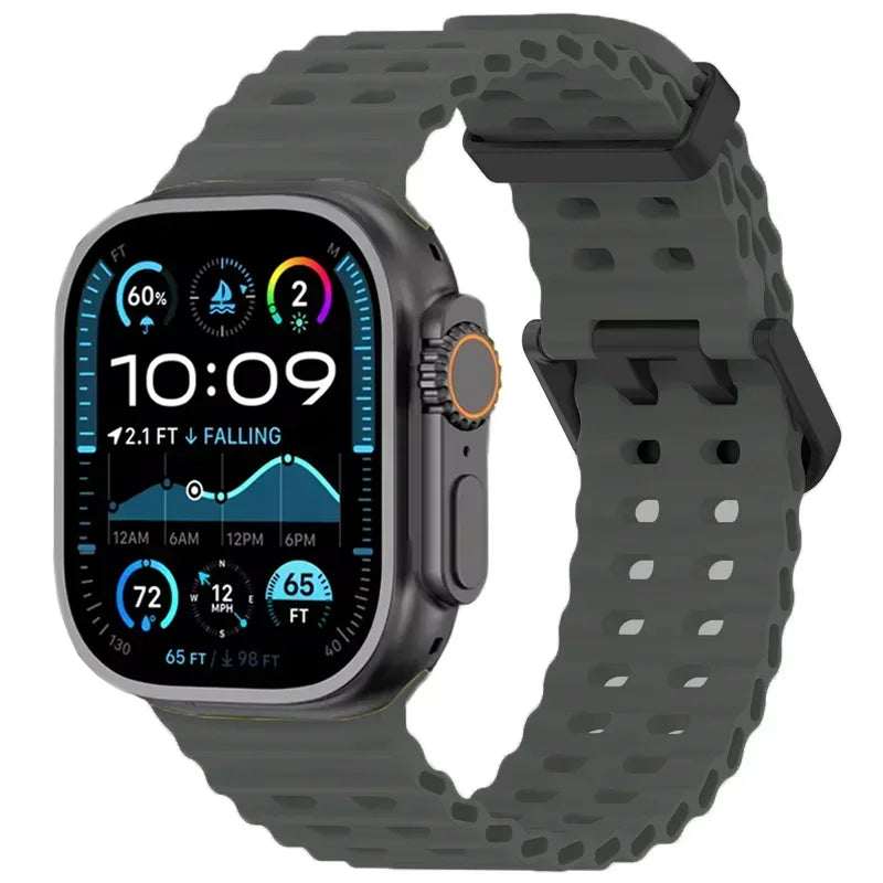 Ocean Silicone Strap for Apple Watch Ultra 3/2 & Series 11–6 SE Band