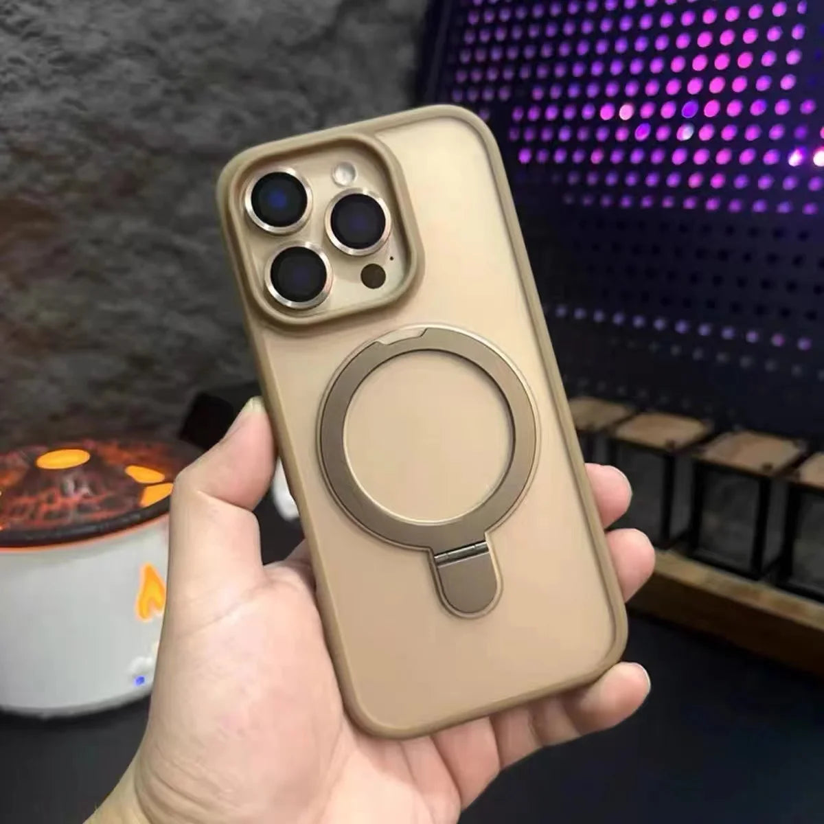 Metal Ring Stand MagSafe Case for iPhone 17 16 15 14 13 12 Pro Max + Lens