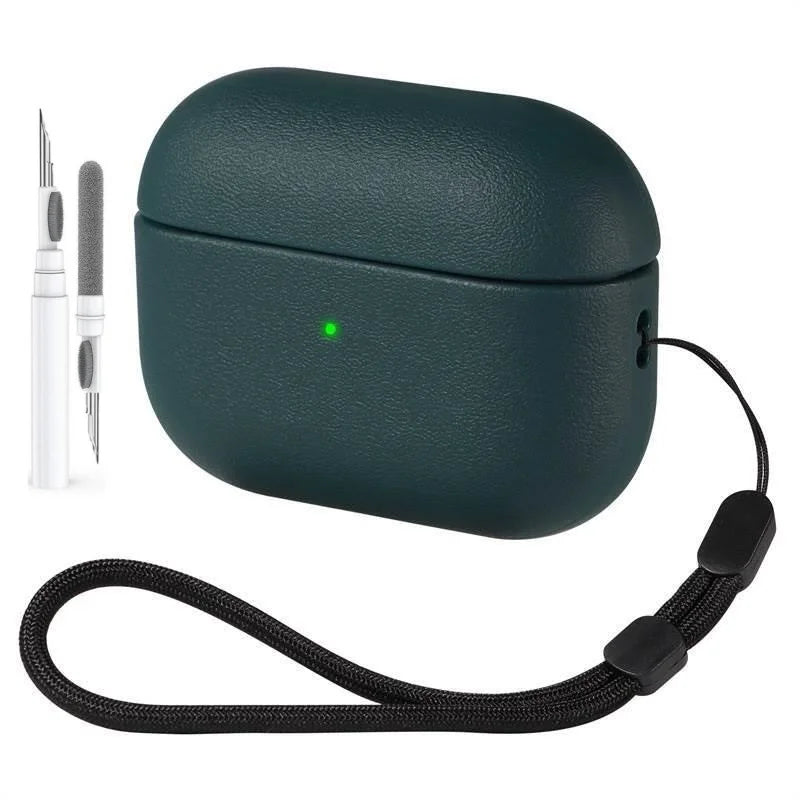 Leather Texture AirPods Pro 3 Case – Soft TPU Shockproof with Lanyard & Kit