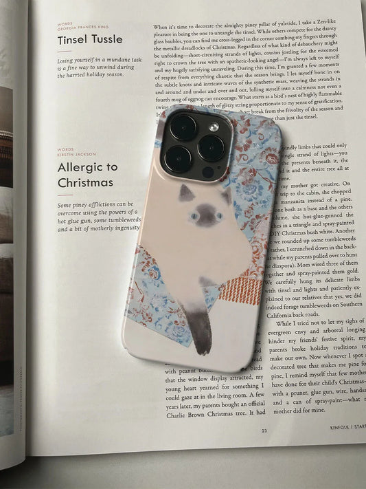 Vintage INS Oil Painting Siamese Cat Phone Case for iPhone 11–16 Pro Max