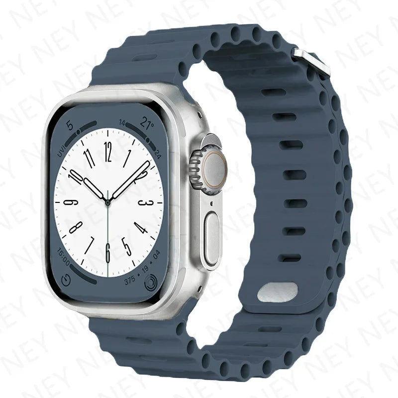 Ocean Silicone Strap for Apple Watch Ultra 2 & Series 9–3 SE, Adjustable 40–49mm Band