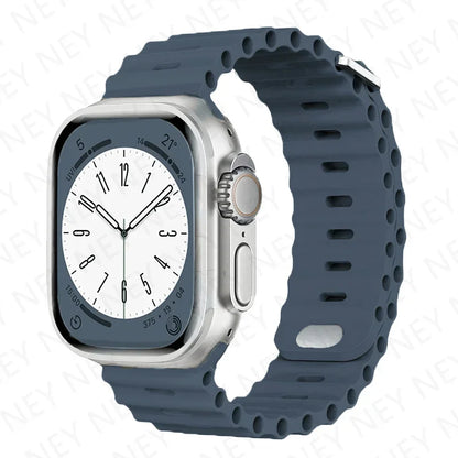 Ocean Silicone Strap for Apple Watch Ultra 2 & Series 9–3 SE, Adjustable 40–49mm Band