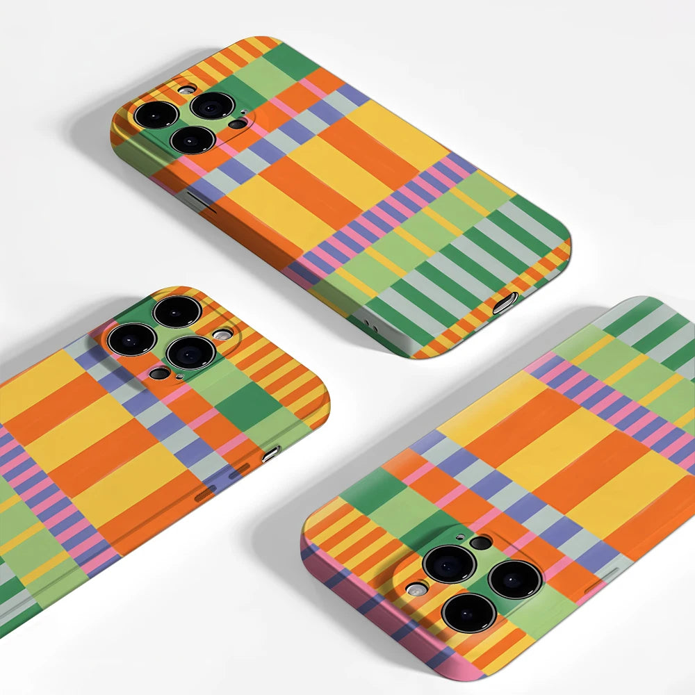 Colorful Geometric Patchwork Case for iPhone 17 16 15 14 13 12 Pro Max Plus