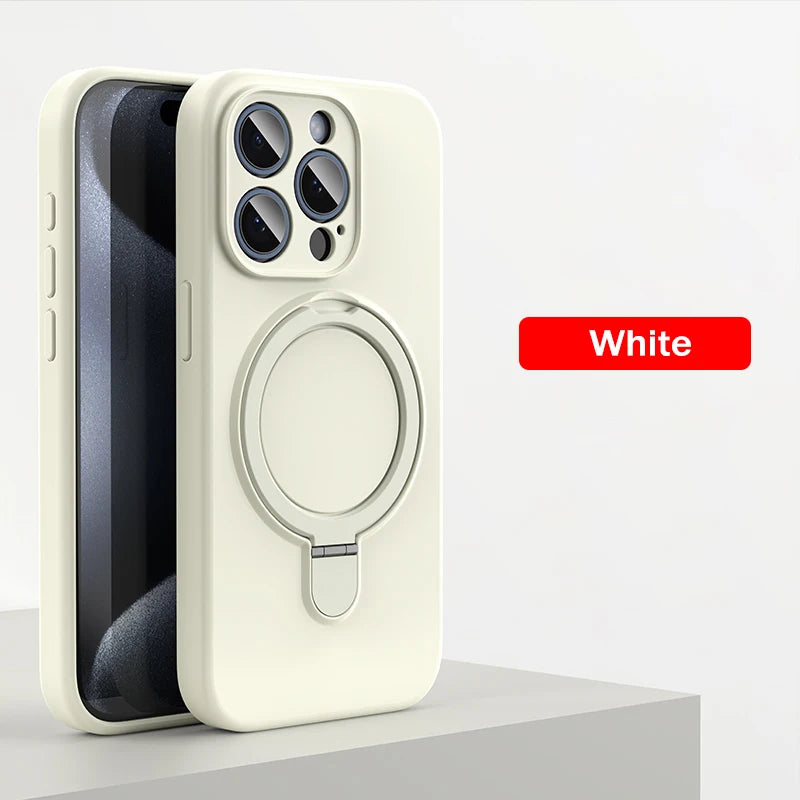 Liquid Silicone Magnetic Ring Holder Case for iPhone 15–16 Pro Max/Plus