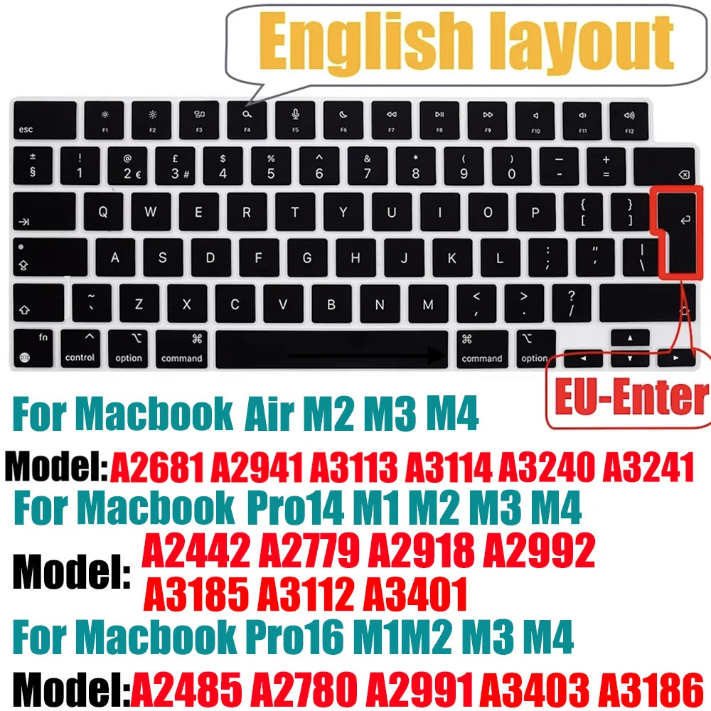 Keyboard Cover for MacBook Air/Pro M1 M2 M3 13.6" 14" 16" with Touch ID