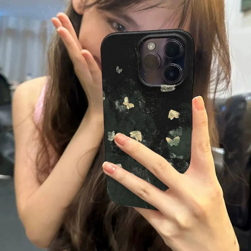 Korean Y2K Black Butterfly Case for iPhone 16 15 14 13 12 11 XR XS