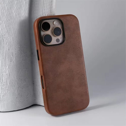 Luxury Vintage Leather Magnetic Case for iPhone 17–12 | Metal Frame Cover