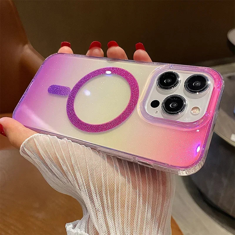 Aurora Glitter MagSafe Case for iPhone 11 12 13 14 Pro Max Gradient Cover
