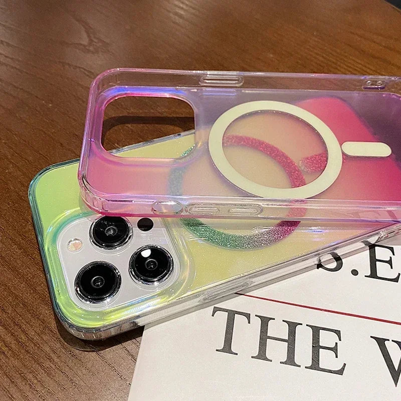 Aurora Glitter MagSafe Case for iPhone 15/16 Pro Max – Gradient Acrylic
