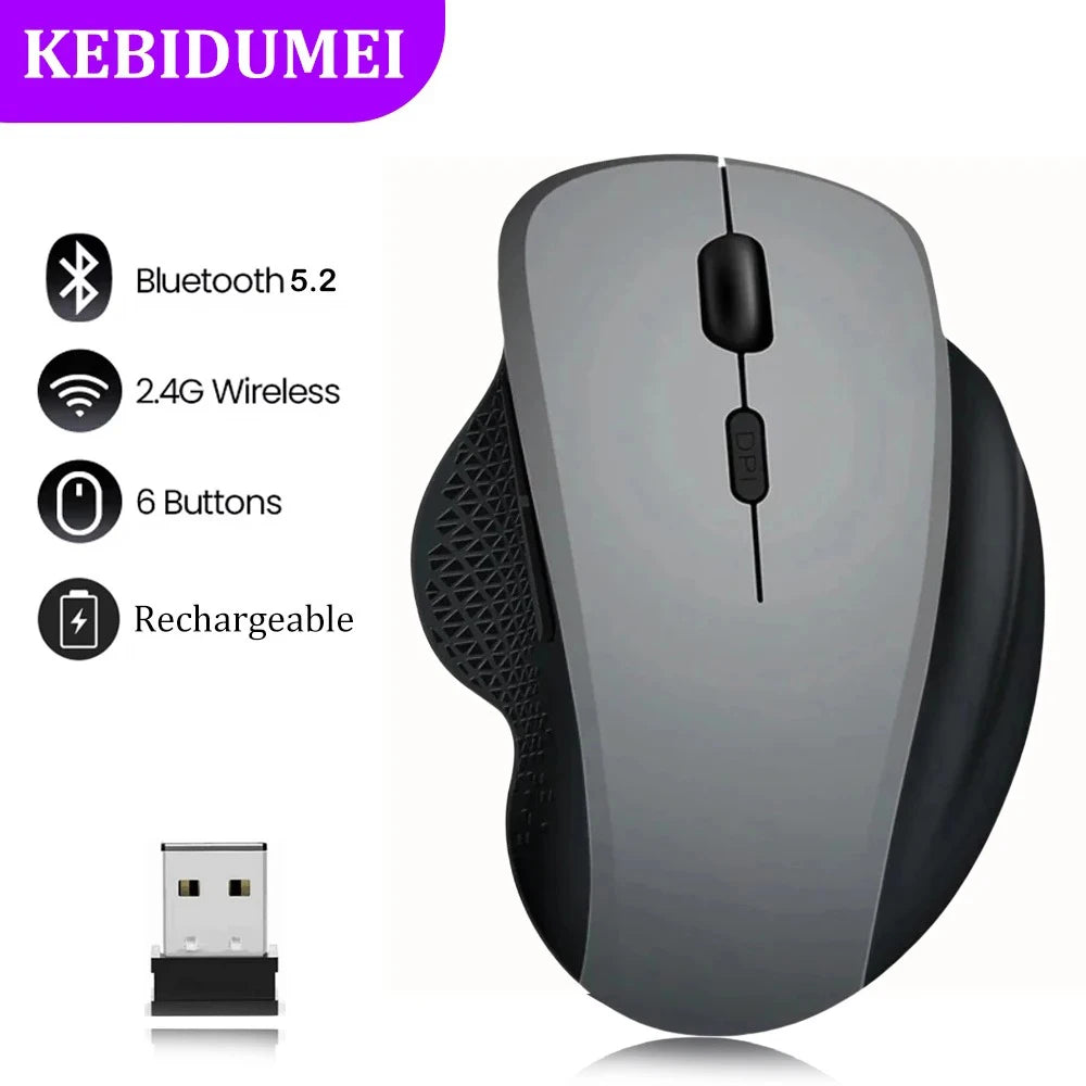 Bluetooth 5.2 + 2.4G Dual-Mode Wireless Mouse 6 Keys 1600DPI Rechargeable Gaming Mouse