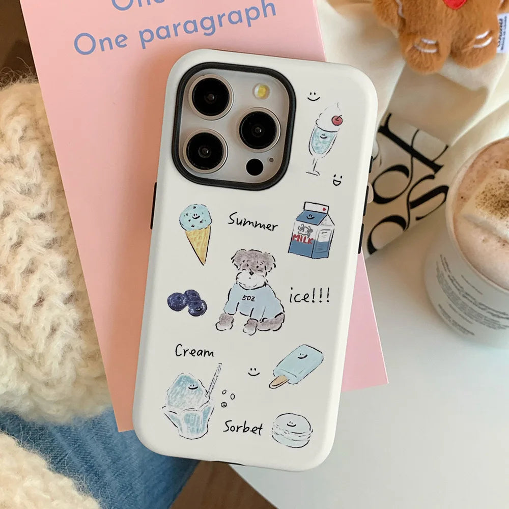 Ice Cream Puppy Acrylic TPU iPhone Case Korean Summer Style