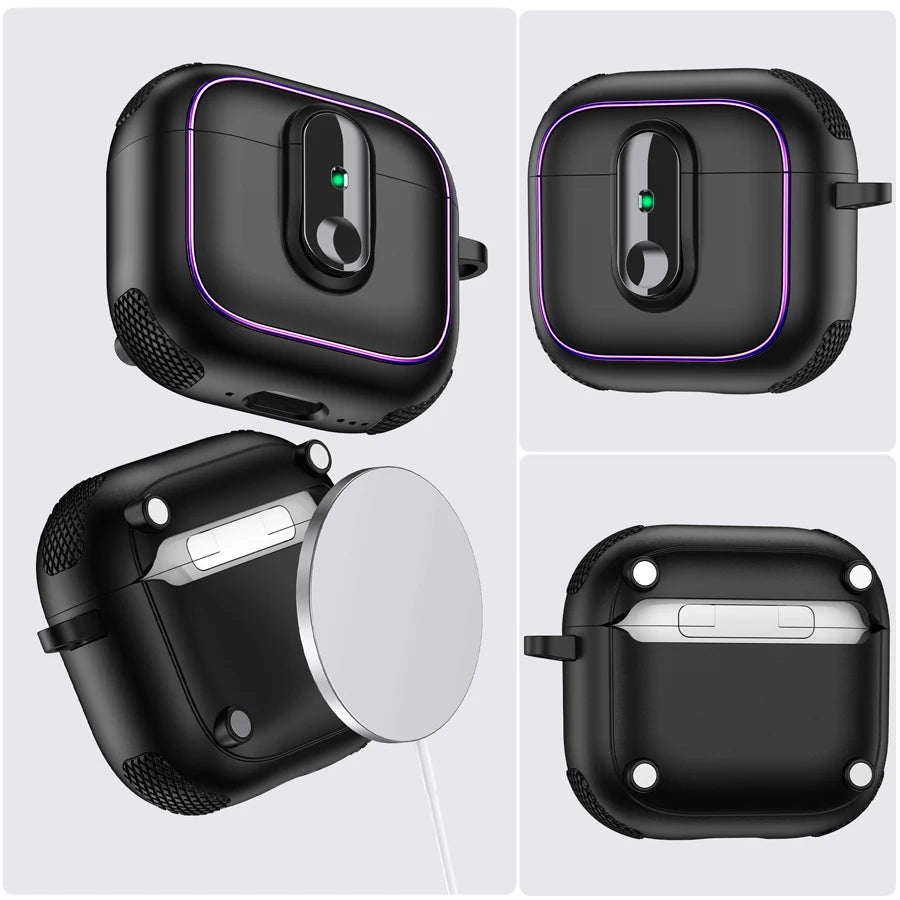 Armor Locking Earphone Case for AirPods 2/3/Pro/4 with Purple Stripes