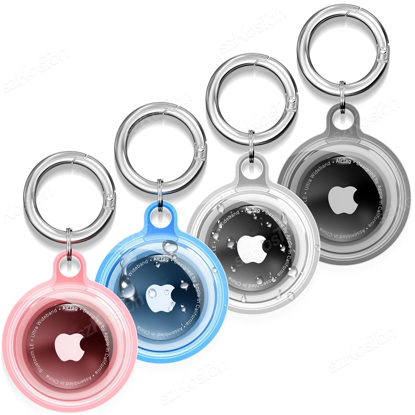 4-Pack Waterproof Silicone AirTag Holder with Keychain for Pets & Luggage