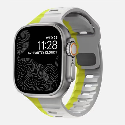 Durable and comfortable silicone strap compatible with Apple Watch Series 5–9 & Ultra.
