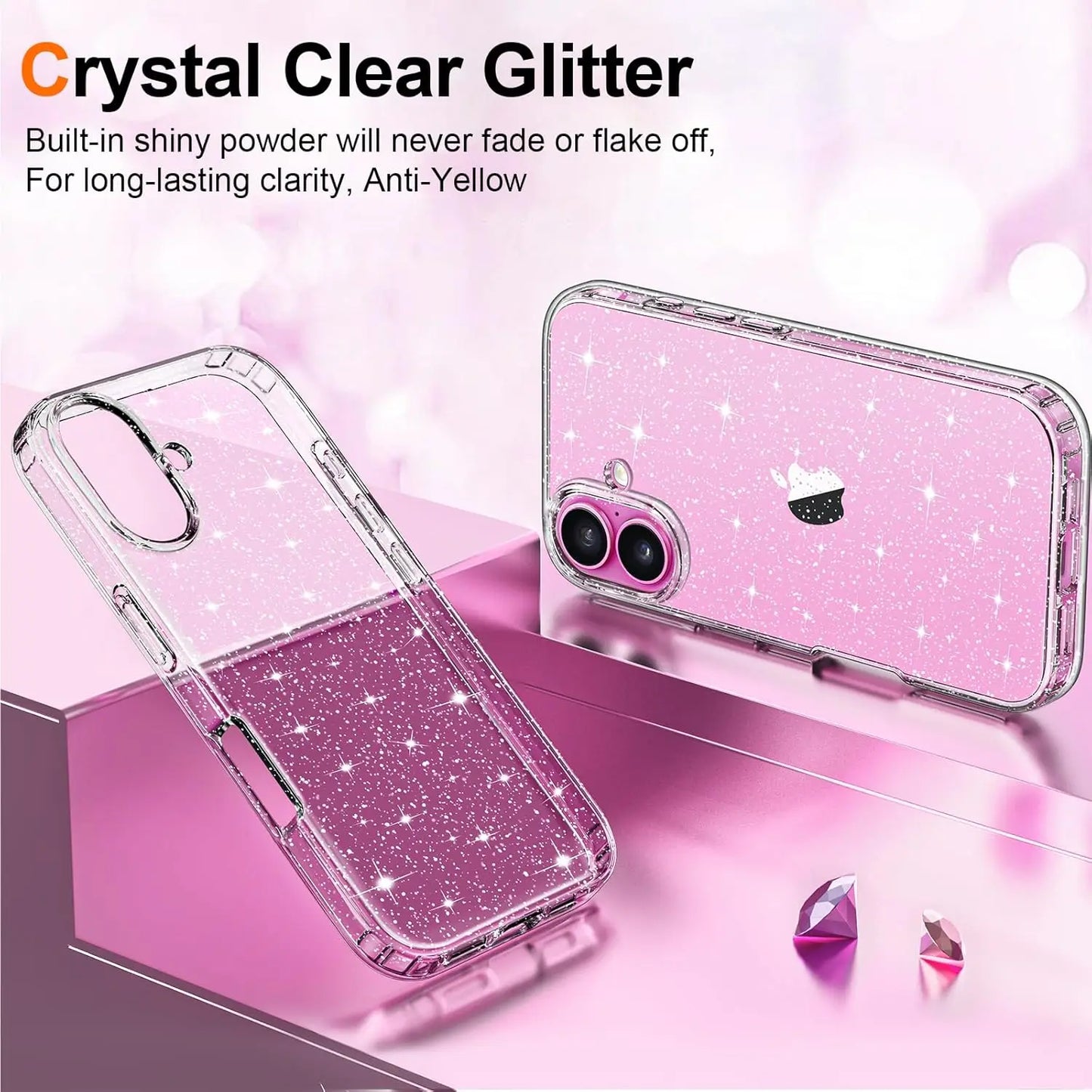 Glitter Clear Case for iPhone 17 Air 16E 16 15 14 13 12 11 SE Mini Pro Max