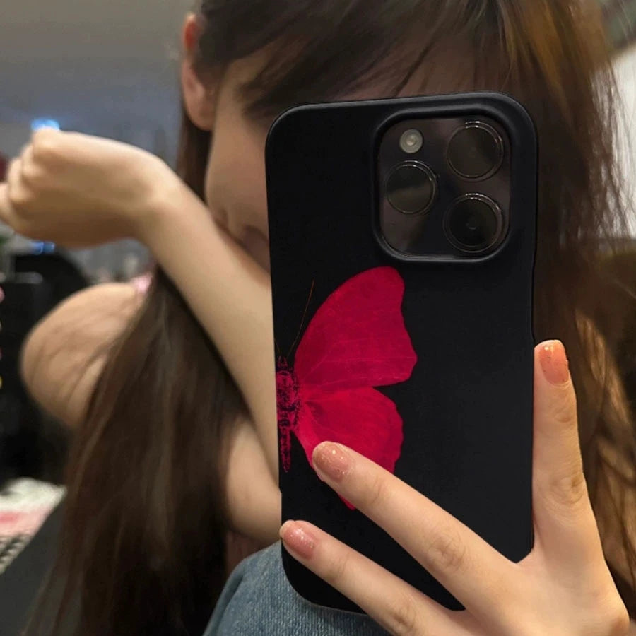 iPhone Case Ins Korean Red Half Butterfly 11–16 Series Y2K Cover