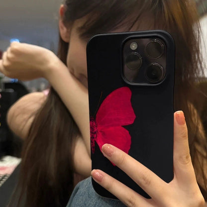iPhone Case Ins Korean Red Half Butterfly 11–16 Series Y2K Cover