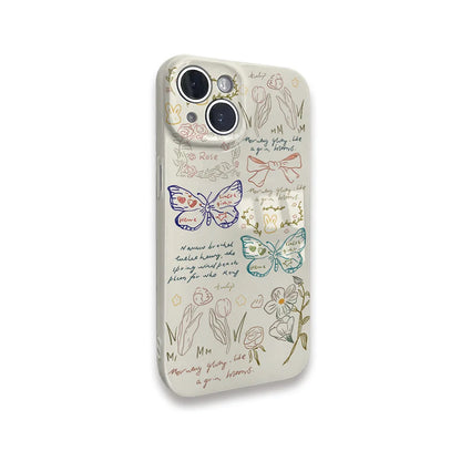 Hand Drawn Butterfly Sketch Shockproof Acrylic Case for iPhone 11–16 Pro Max