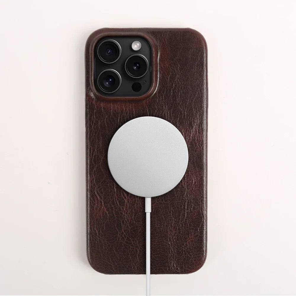 Business Genuine Leather MagSafe Case for iPhone 11–16 Pro Max Premium Cowhide