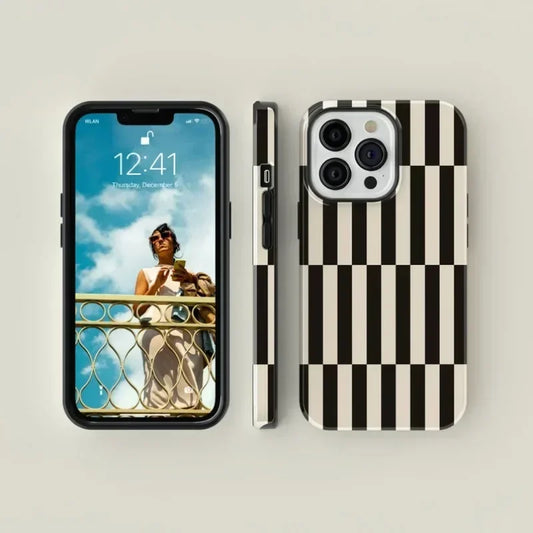 Striped Black 2-in-1 Acrylic TPU Magnetic Phone Case for iPhone 16–11 Pro Plus