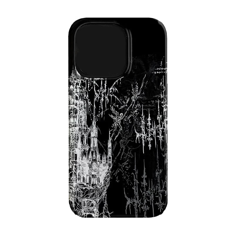 Dark Y2K Gothic Castle Art Phone Case for iPhone 7 to 16 Pro Max MINI