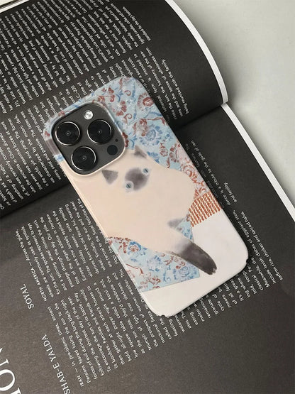 Vintage INS Oil Painting Siamese Cat Phone Case for iPhone 11–16 Pro Max