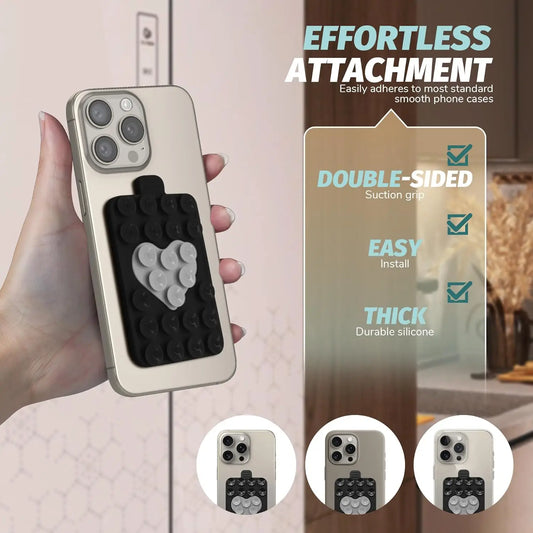 Heart-Shaped Double-Sided Silicone Suction Phone Holder Grip Mount