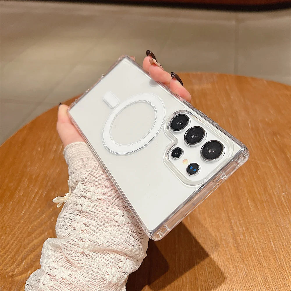 Foldable Magnetic Armor Case for Samsung S25 Ultra/S24 Plus with Stand & Wireless