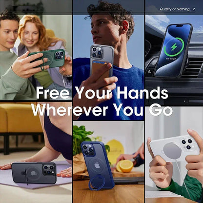 Metal Ring Stand MagSafe Case for iPhone 17 16 15 14 13 12 Pro Max + Lens