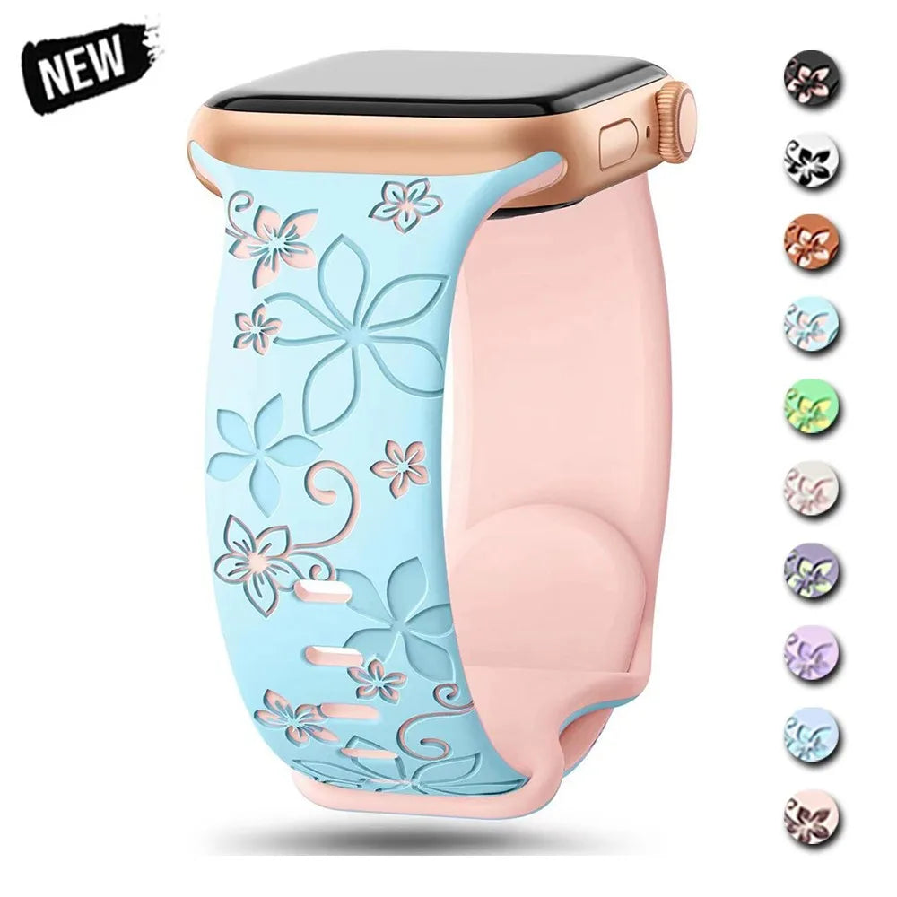 Engraved Silicone Band for Apple Watch Ultra SE 9 8 7 6 – Women’s Strap