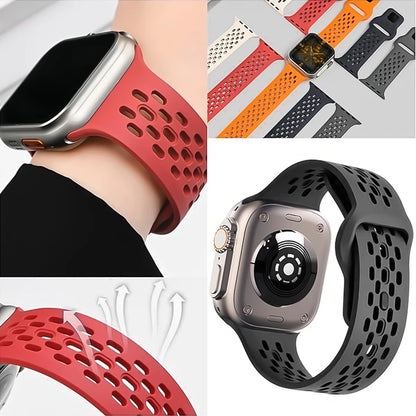Silicone Sport Band for Apple Watch 3–Ultra, 38–49mm, Series 3–10 Adjustable Strap