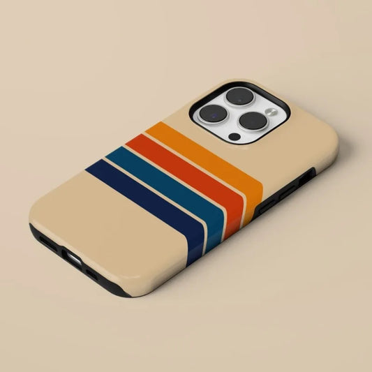 Retro Stripes Magnetic Case – Hard Acrylic Shockproof Cover for iPhone 11–16 Pro