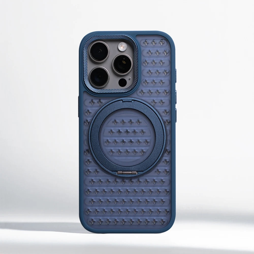 Shockproof magnetic case with 360° rotating ring and heat dissipation for iPhone 13–17.