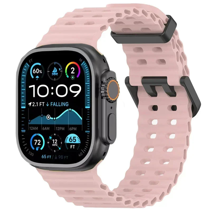 Ocean Silicone Strap for Apple Watch Ultra 3/2 & Series 11–6 SE Band