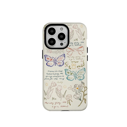 Hand Drawn Butterfly Sketch Shockproof Acrylic Case for iPhone 11–16 Pro Max
