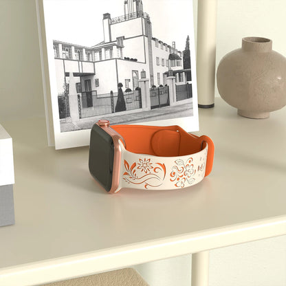 Flower Engraved Silicone Band for Apple Watch Ultra & Series 10–5 | 49–40mm