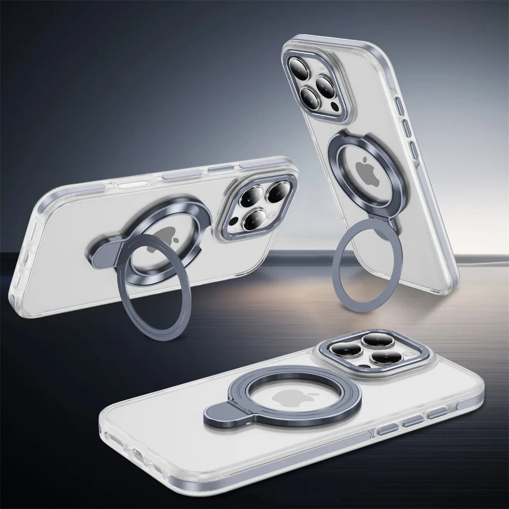 Clear Magnetic Stand Case for iPhone 17 16 15 14 13 12 11 Pro Max