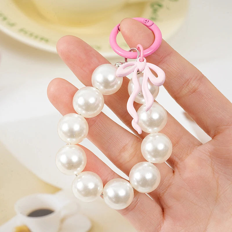 Sweet Pink Bow Beaded Keychain – Phone Strap, Earphone Bag & Keyring Charm
