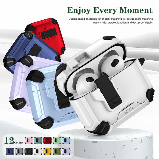 Secure Lock Shockproof Case for AirPods 1/2/3/4 Pro with Hook & Holder