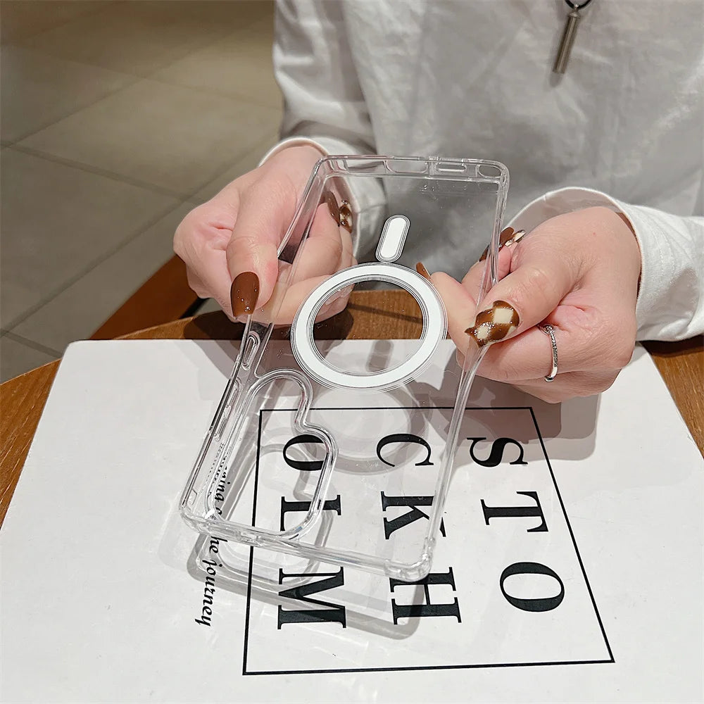 Foldable Magnetic Armor Case for Samsung S25 Ultra/S24 Plus with Stand & Wireless