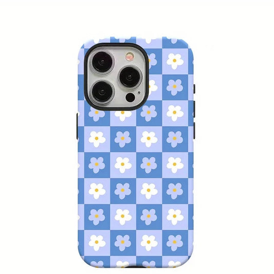 Luxury Plaid Flower Case for iPhone 16–7 Pro Max Double-Layer Cover