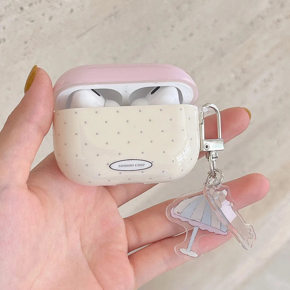 Cute Pink Umbrella Dog Silicone Case for AirPods 1 2 3 Pro with Pendant