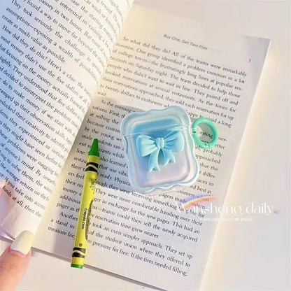 3D Bow Wave Pink Floral Case with Keychain for AirPods 1 2 3 4 Pro Wireless