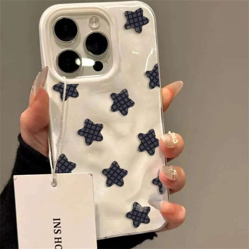 Cartoon Black Checkered Star TPU Case for iPhone 11–16 Series