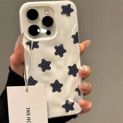 Cartoon Black Checkered Star TPU Case for iPhone 11–16 Series