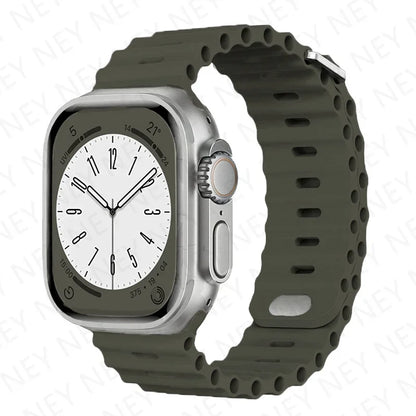 Ocean Silicone Strap for Apple Watch Ultra 2 & Series 9–3 SE, Adjustable 40–49mm Band