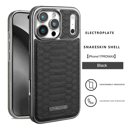 Luxury Snake-Pattern Leather Case for iPhone 17–12 | Flannel-Lined Interior